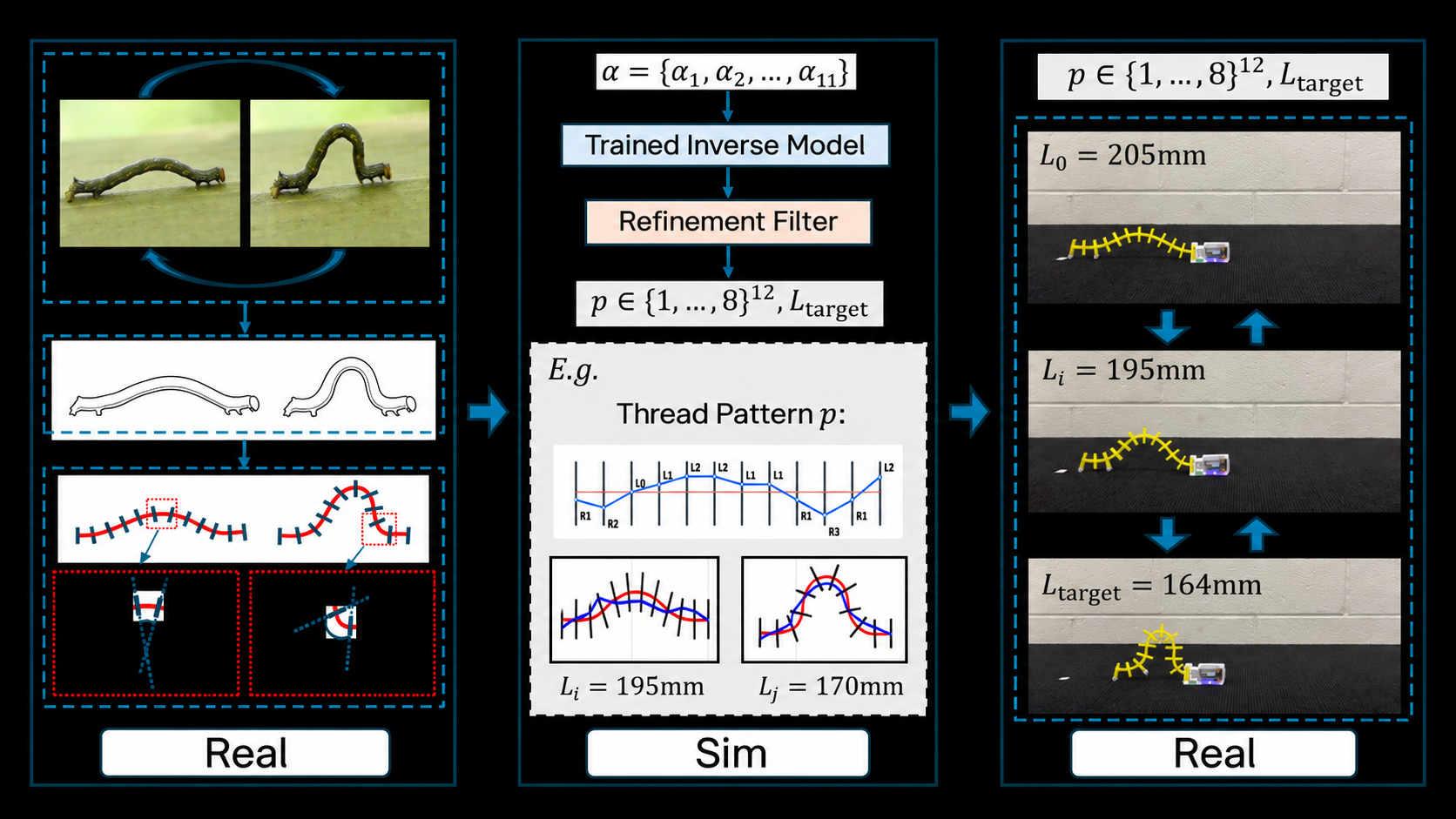 From Biological Curves to Soft Modular Robots: Learning-Based Inverse Design with Uncertainty-Guided Refinement teaser